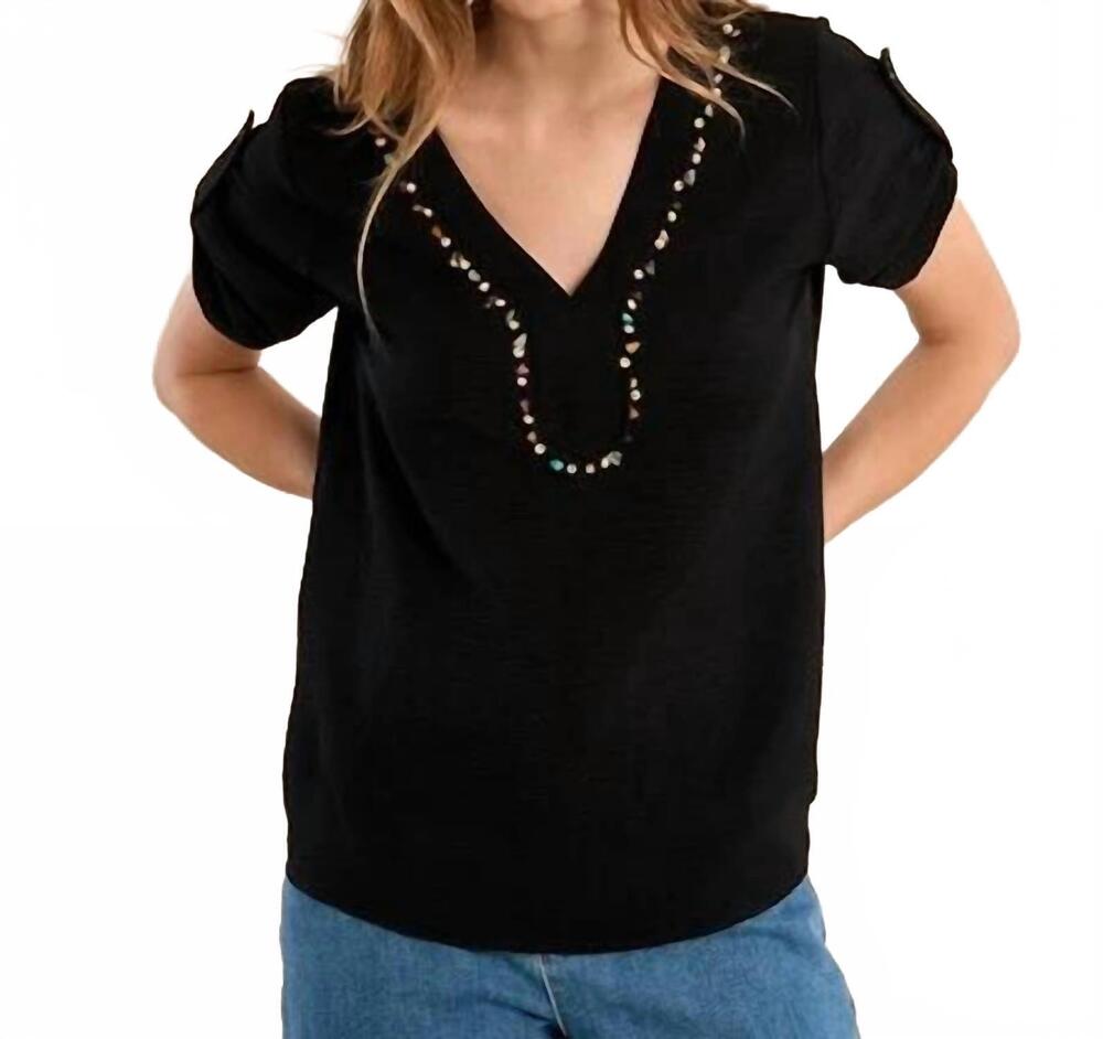 NEW MOLLY BRACKEN women's vneck t-shirt in black